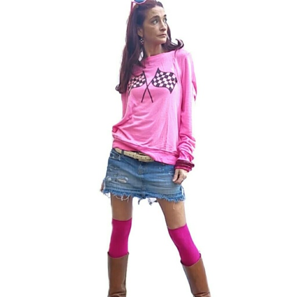 Wildfox RARE Barbie Pink Racing Flag Jumper-Medium - Picture 3 of 5